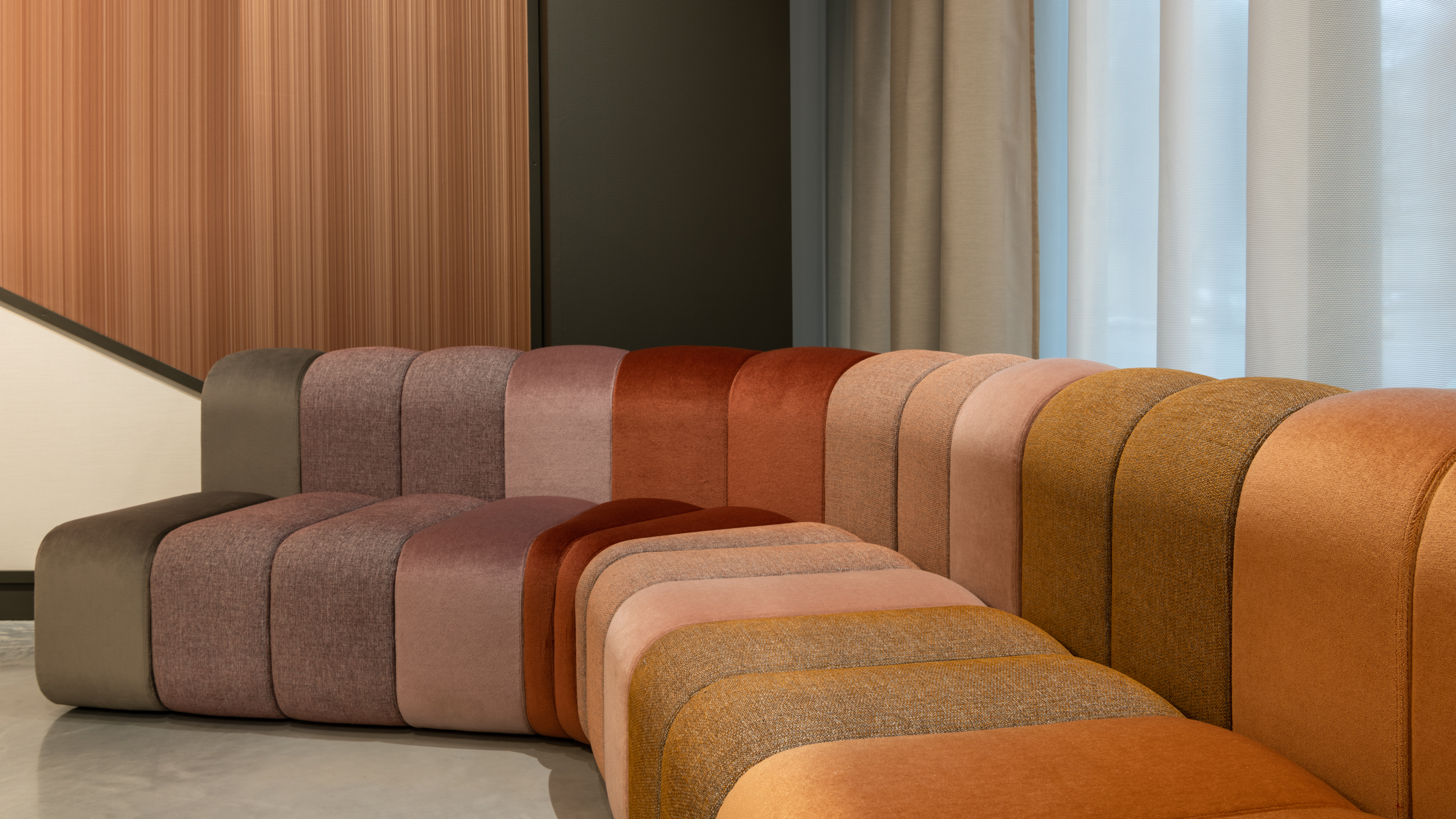 Vescom Stockholm showroom sofa upholstered in velvet mohairs